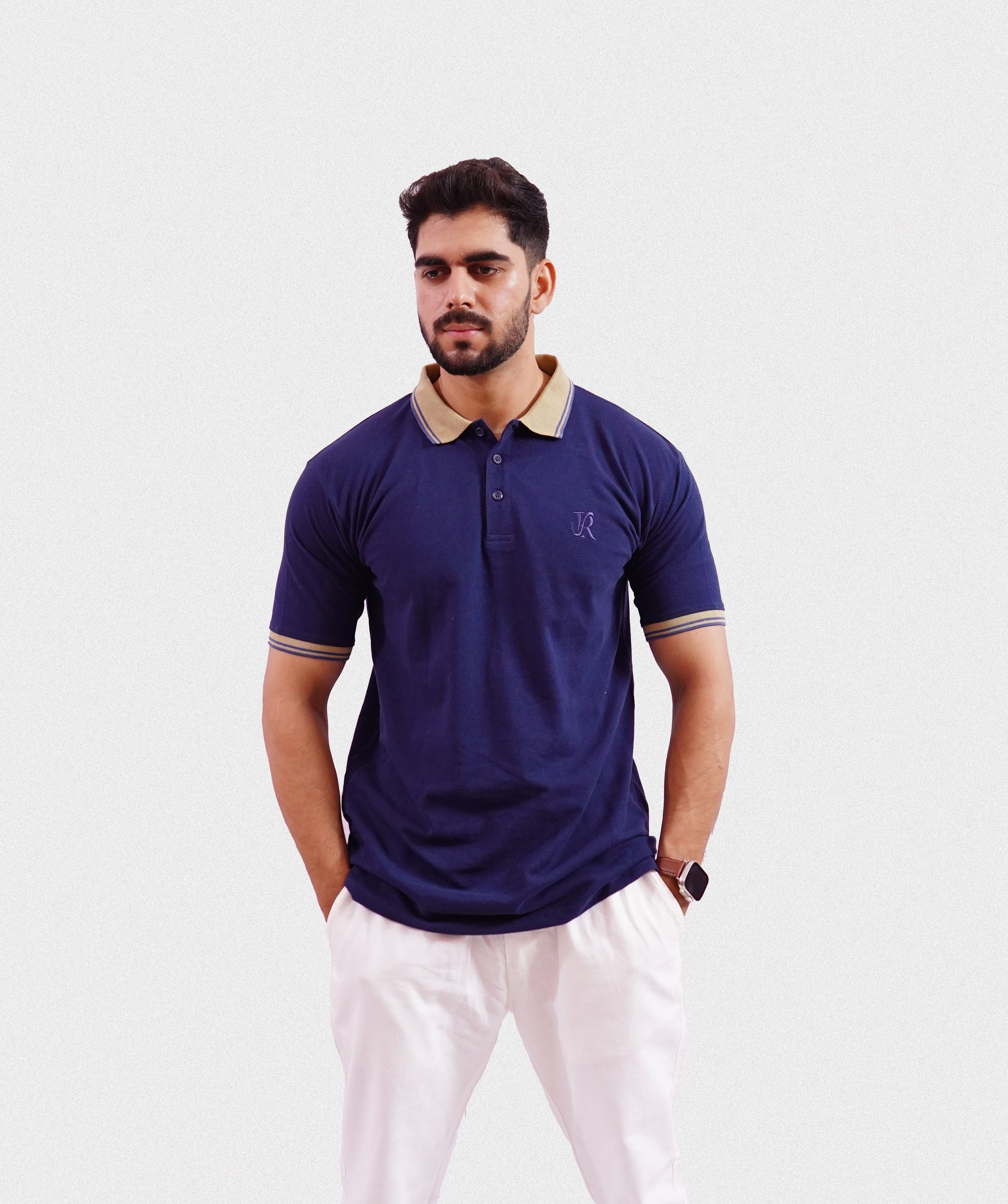 Premium Navy Blue PK Polo Shirt with Embroidered Detailing - Raah.pk