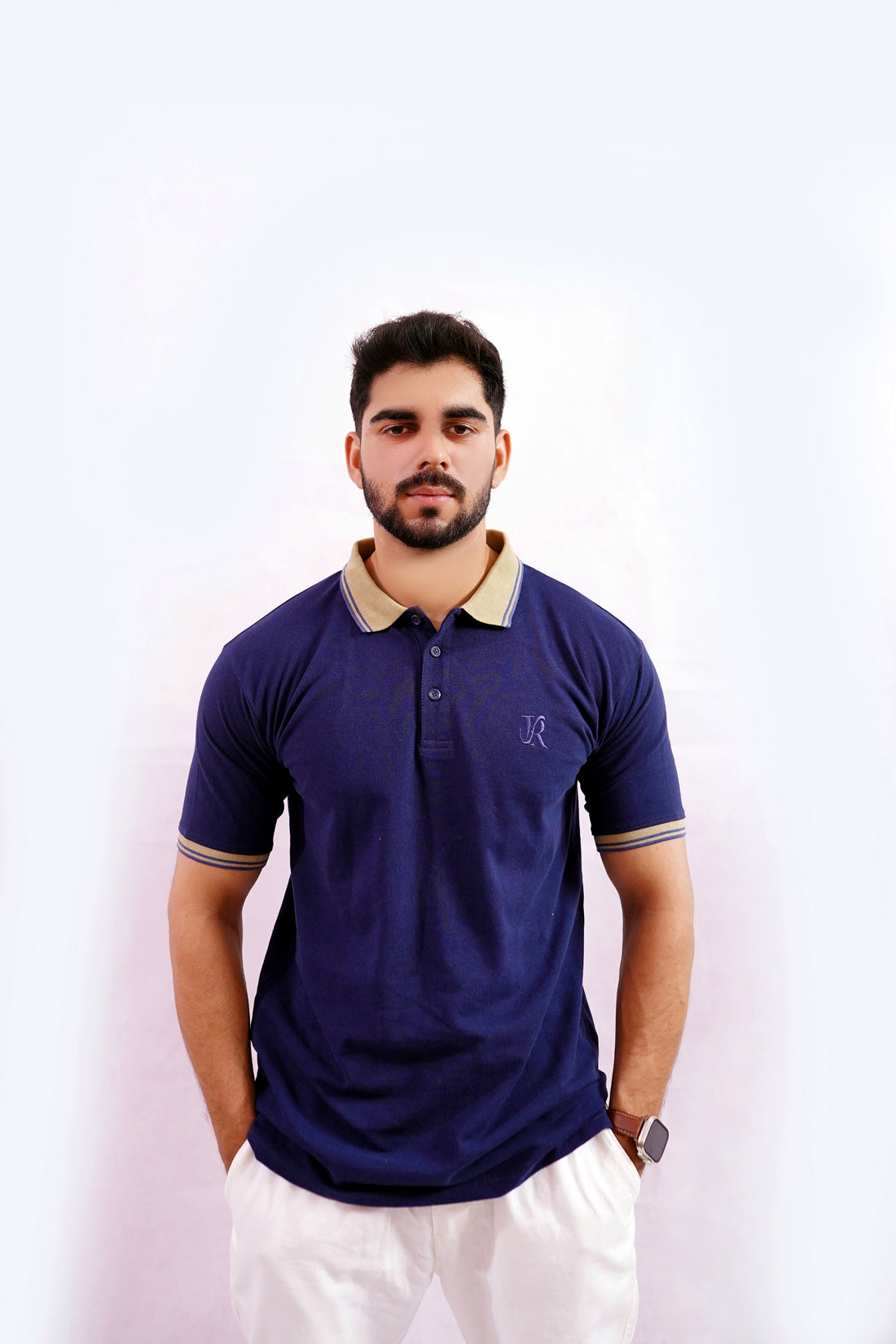 Premium Navy Blue PK Polo Shirt with Embroidered Detailing - Raah.pk