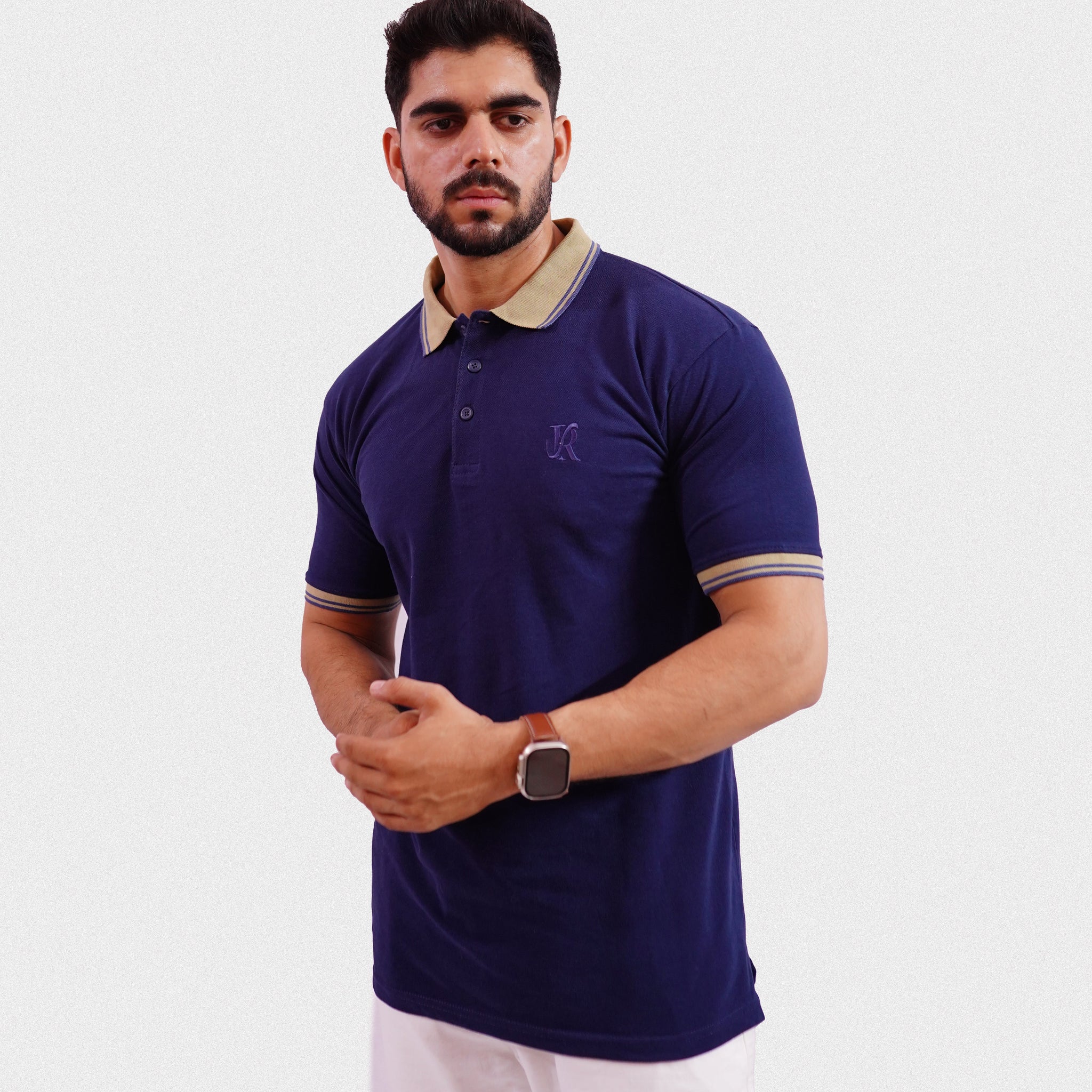 Premium Navy Blue PK Polo Shirt with Embroidered Detailing - Raah.pk