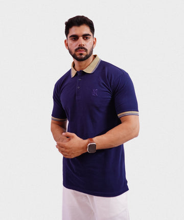 Premium Navy Blue PK Polo Shirt with Embroidered Detailing - Raah.pk