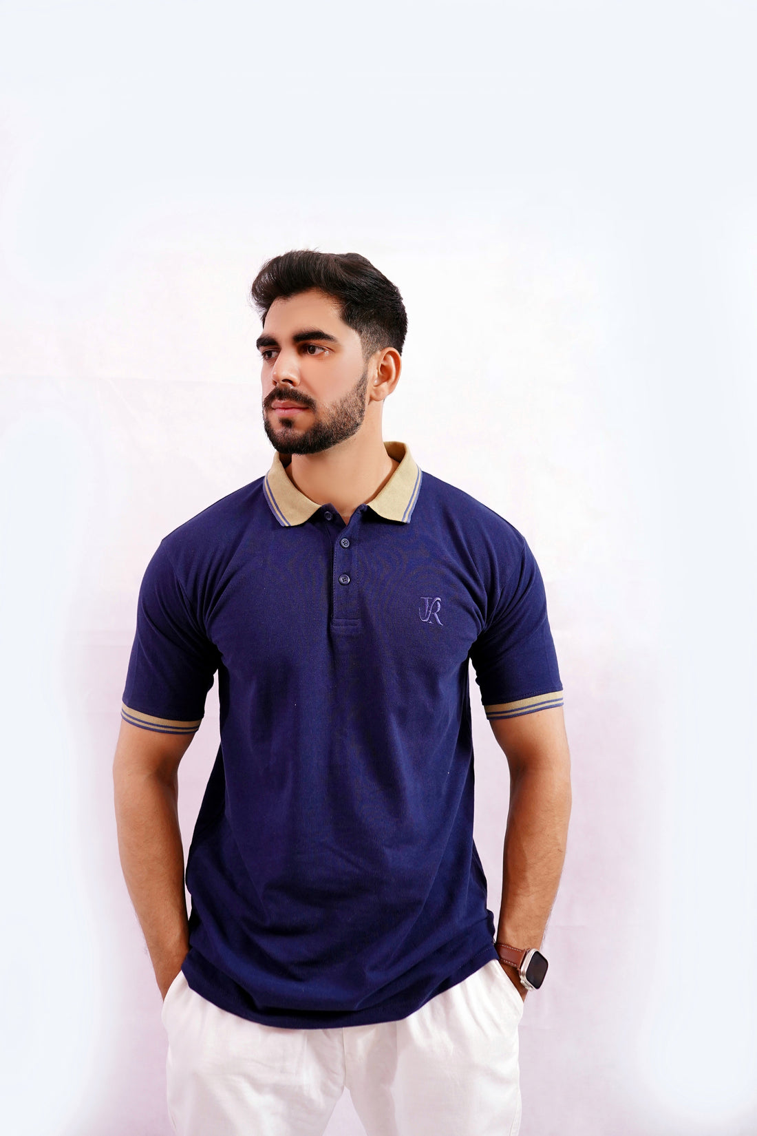 Premium Navy Blue PK Polo Shirt with Embroidered Detailing - Raah.pk